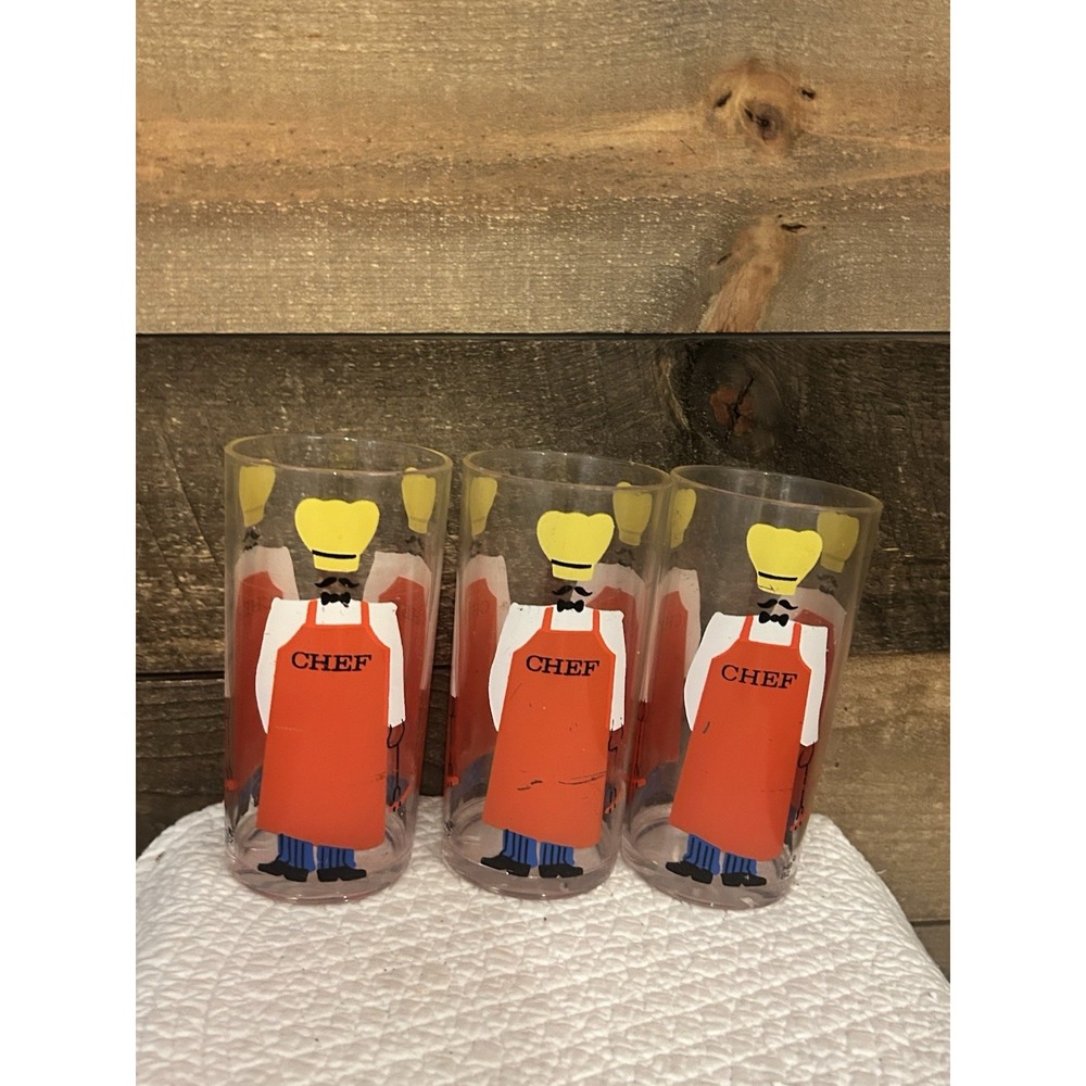 Chef Barbecue Design Acrylic Tumbler Glass‎ Set 3  Outdoor Indoor 6.25"